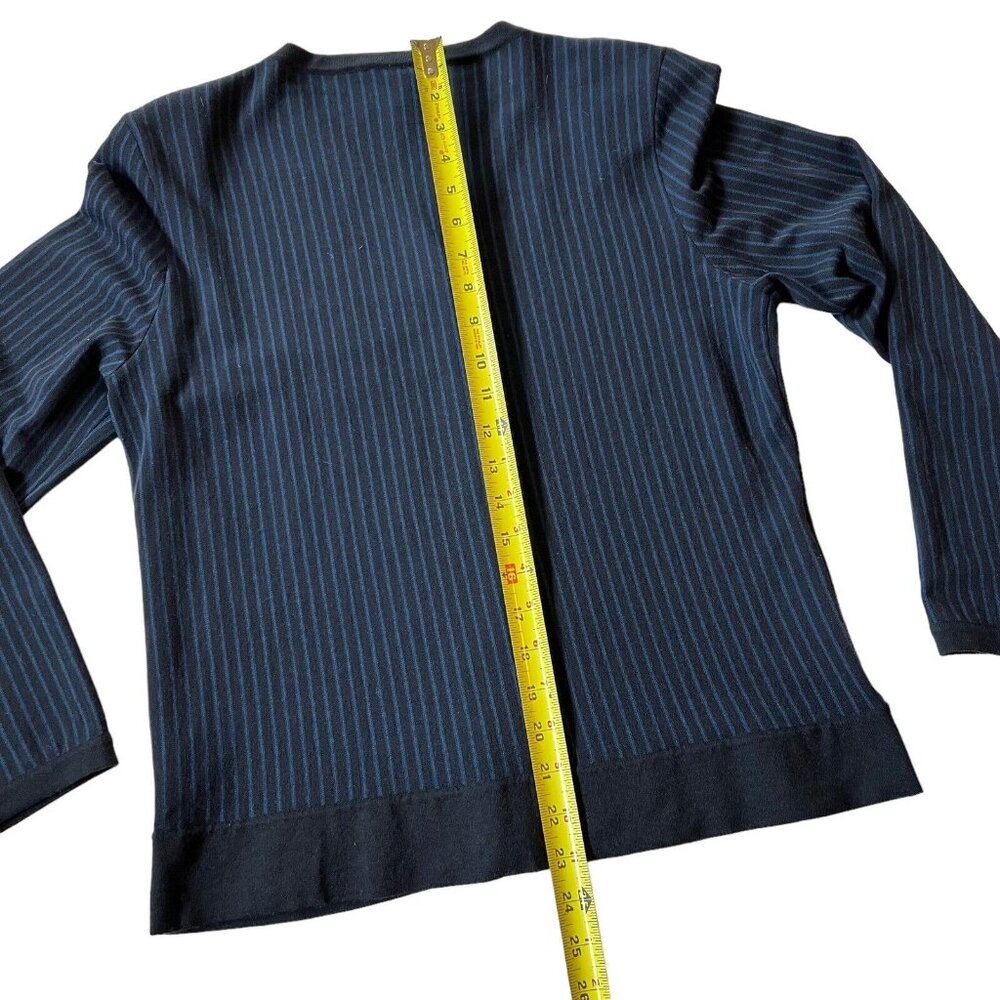Worth Womens Wool Blend Cardigan Sweater Stripped Blue Black Sz L Lightweight - Picture 9 of 12
